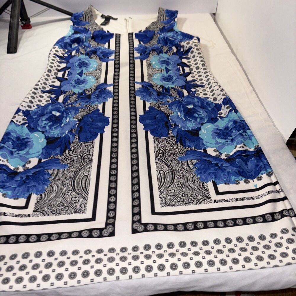 INC International Concepts Womens L Blue Floral Paisley Sleeveless Shift Dress